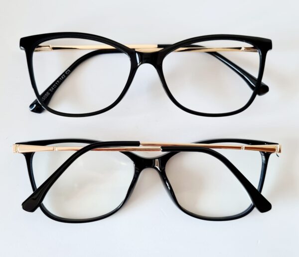 Armação de Óculos Acetato Arredondado Preto com Haste Dourado - Image 2