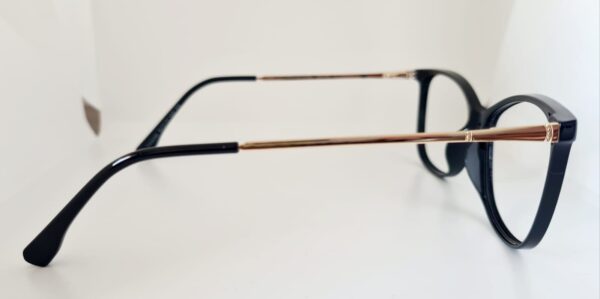 Armação de Óculos Acetato Arredondado Preto com Haste Dourado - Image 3