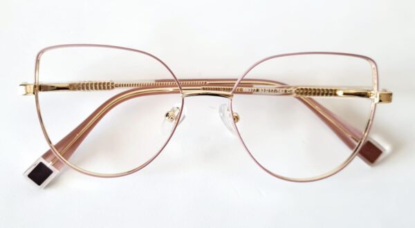 Armação de Óculos Gatinho Rose Gold com Detalhes Transparentes