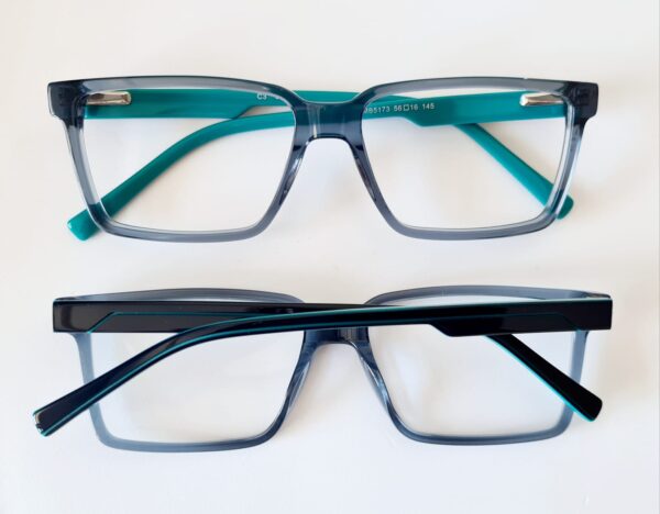 Armação Masculina Acetato Cinza com Hastes Verdes - Image 2